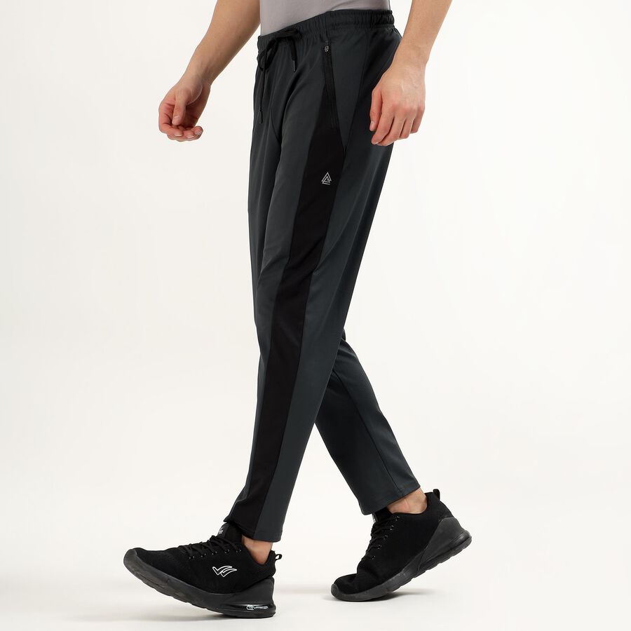 Men's Charcoal Black Slim Fit Side-Panel Track Pants, Dark Grey, large